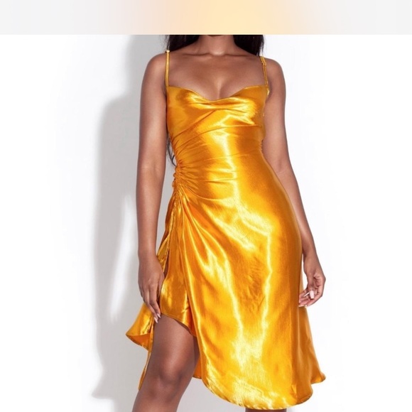 Miss Circle Dresses & Skirts - Miss Circle Montego satin side slit dress – Golden Yellow (Size L) Never worn